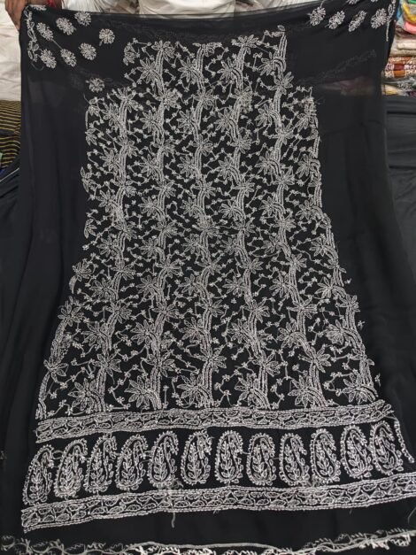 LCF LUCKNOW CHIKAN CHIFFON DRESS MATERIAL (BLACK)