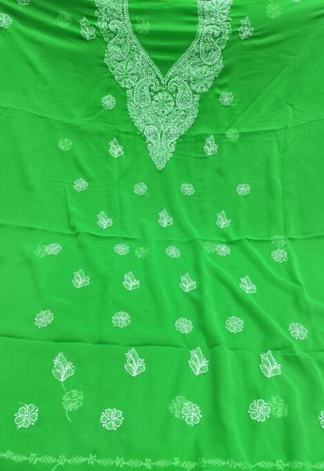 LCF LUCKNOW CHIKAN Georgette DRESS MATERIAL (PARROT GREEN)