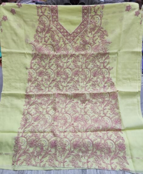 LCF LUCKNOW CHIKAN VOILE  COTTON DRESS MATERIAL (SEA GREEN)