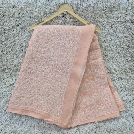 LCF LUCKNOW CHIKAN COTTON SAREE (BABY PINK)