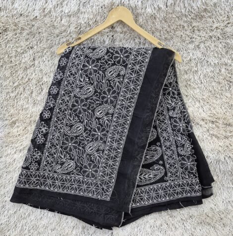 LCF LUCKNOW CHIKAN COTTON SAREE (BLACK)