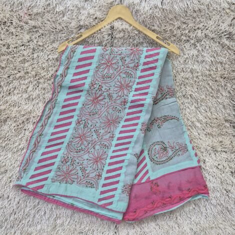 LCF LUCKNOW CHIKAN COTTON SAREE (LIGHT BLUE)