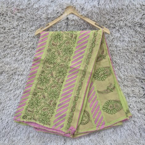 LCF LUCKNOW CHIKAN COTTON SAREE (LIGHT YELLOW)