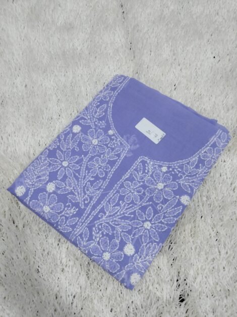 LCF LUCKNOW CHIKAN VOILE  COTTON KURTI MATERIAL (BLUE)