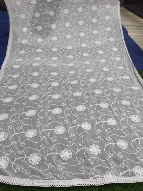 LCF LUCKNOW CHIKAN Chiffon DUPATTA (WHITE)