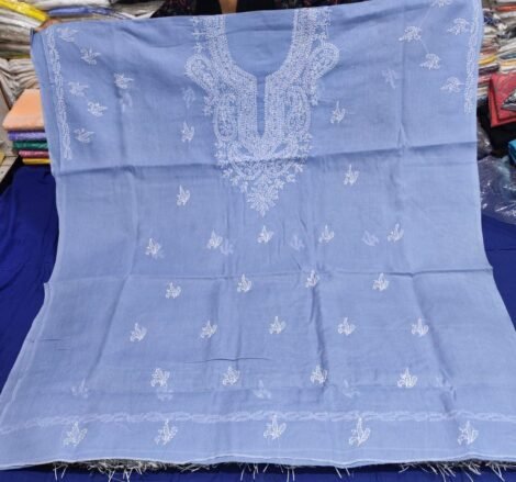 LCF LUCKNOW CHIKAN VOIL COTTON DRESS MATERIAL (SKY BLUE)