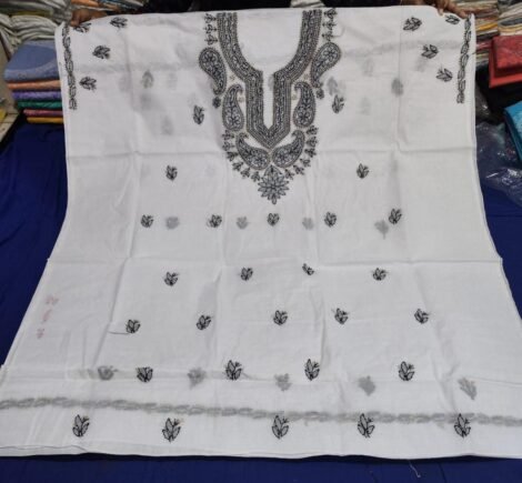 LCF LUCKNOW CHIKAN VOIL COTTON DRESS MATERIAL (WHITE)