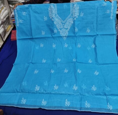 LCF LUCKNOW CHIKAN VOIL COTTON DRESS MATERIAL (BLUE)