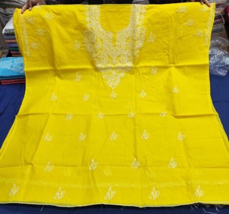 LCF LUCKNOW CHIKAN VOIL COTTON DRESS MATERIAL (YELLOW)