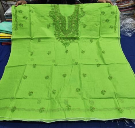 LCF LUCKNOW CHIKAN VOIL COTTON DRESS MATERIAL (LIGHT MEHNDI)