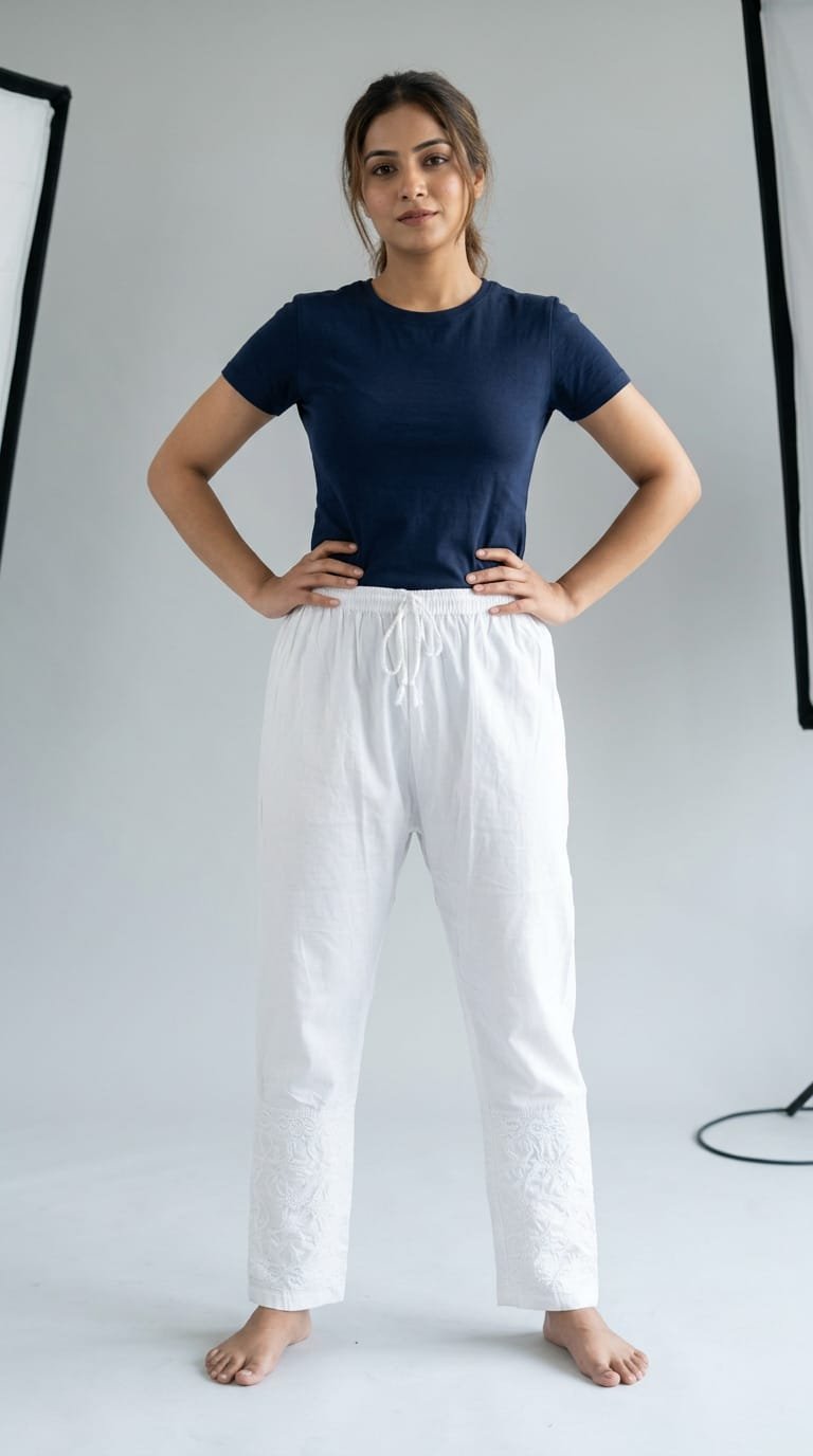 LCF LUCKNOW CHIKAN COTTON LYCRA PANT (WHITE)